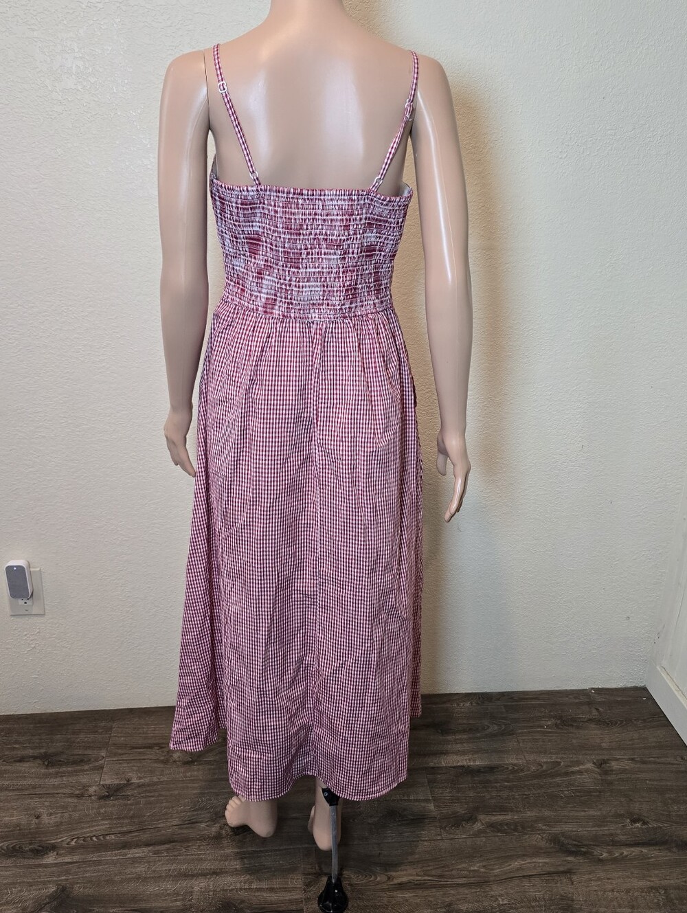 Japna Women’s Medium Red Gingham SunDress Smocked Bodice Long Skirt Pockets - Picture 6 of 13